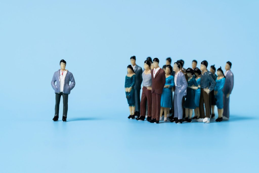 a group of people standing in a line